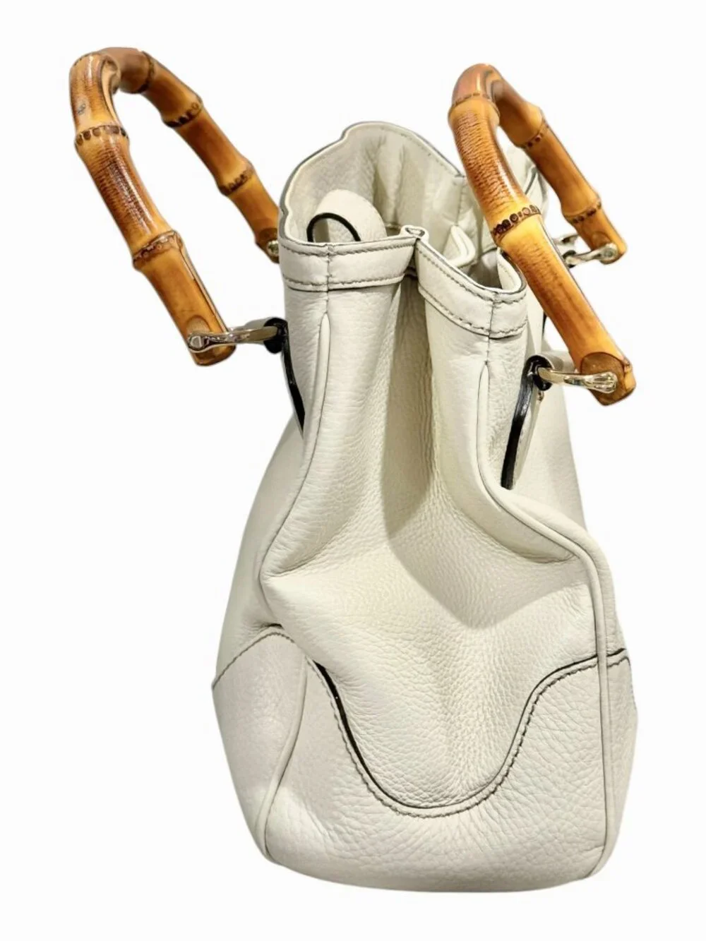 Gucci White Leather Diana Bamboo Top Handle Tote Bag